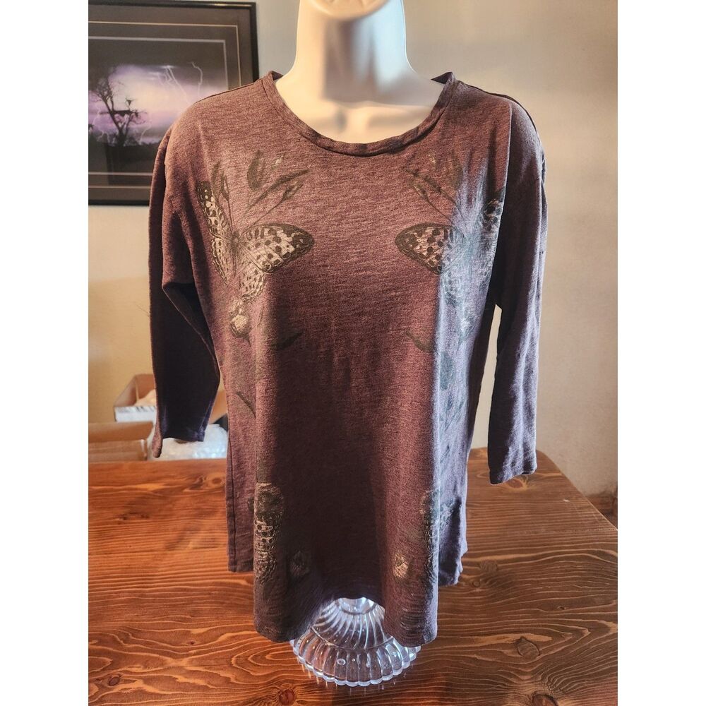 Sonoma Women's Dark Purple Butterfly Top Size S 3/4 Sleeve Graphic Tee Shirt